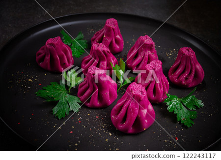 beetroot khinkali, mini khinkali, purple, Georgian cuisine, no people, 122243117
