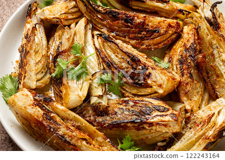 baked, oven-baked fennel, with spices, in olive oil, homemade, no people, baked, oven-baked fennel, with spices, in olive oil, homemade, no people, 122243164