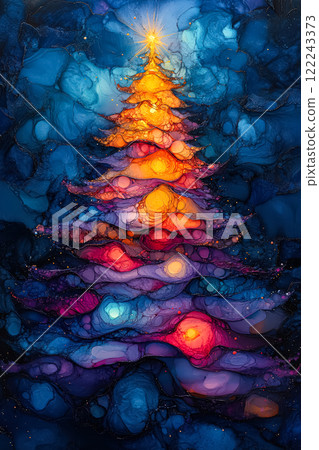 Colorful Christmas tree with a star on top. 122243373