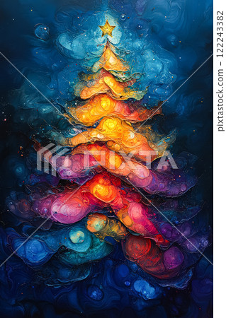 Colorful Christmas tree with a star on top. 122243382