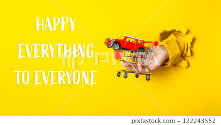 a shopping cart with the words Happy Everything to Everyone a shopping cart with the words Happy Everything to Everyone 122243552