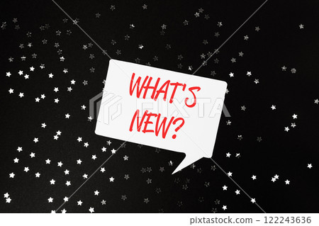 White paper with whats new text on a black starry background 122243636