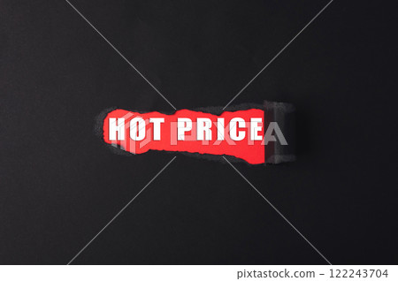 Red and white sign that says hot price is cut out of a black background Red and white sign that says hot price is cut out of a black background 122243704