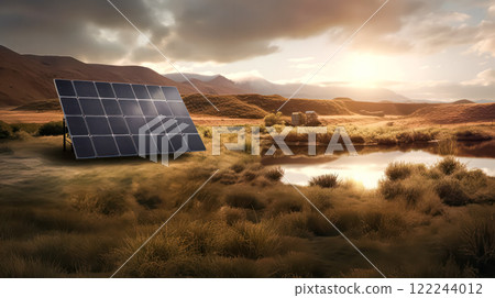Close up of solar cell farm power plant eco technology 122244012
