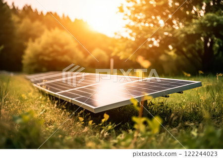 Photovoltaic solar power panel against a sky background 122244023