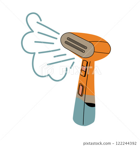Illustration of hand steamer that has steam coming out of it. 122244392