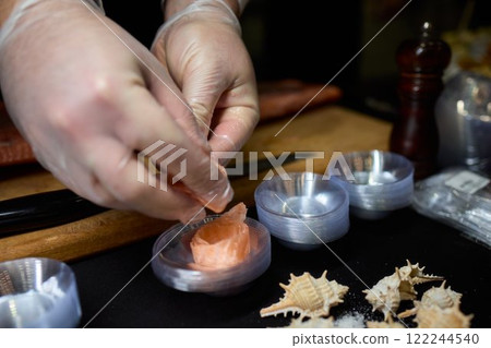 Masterful Artisan Cutting Techniques of Exquisite Fine Meat for Culinary Presentation Delights 122244540