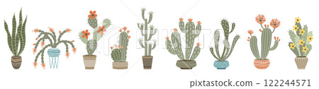 Cute cacti and succulents set Cute cacti and succulents set 122244571
