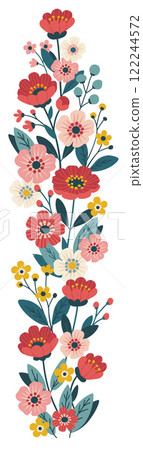 Vertical border with bright spring flowers. Flowers decor in flat design style Vertical border with bright spring flowers. Flowers decor in flat design style 122244572