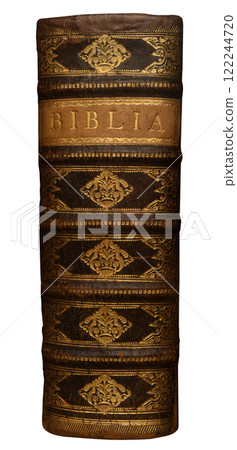 Closeup of ornate vintage book spine with gold details Closeup of ornate vintage book spine with gold details 122244720
