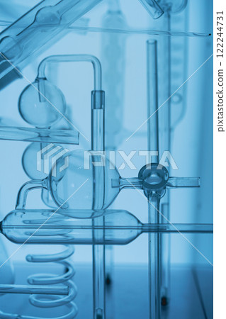 Laboratory glassware with focus on distillation parts Laboratory glassware with focus on distillation parts 122244731