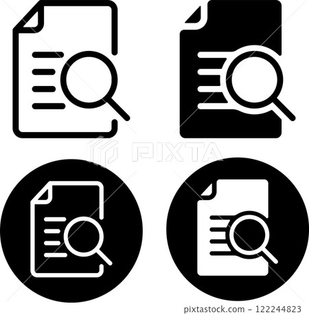 Magnifying glass and text file icon set 122244823