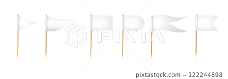 Toothpick flags. Wooden toothpicks with white paper flag. Location mark, map pointer. Vector Toothpick flags. Wooden toothpicks with white paper flag. Location mark, map pointer. Vector 122244898
