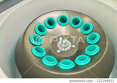 Centrifuge Rotor with Sample Tubes Utilized in a Comprehensive Laboratory Setup and Analysis Centrifuge Rotor with Sample Tubes Utilized in a Comprehensive Laboratory Setup and Analysis 122244915