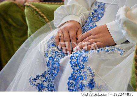 Hands are brought together in prayer during a meaningful spiritual gathering event 122244933