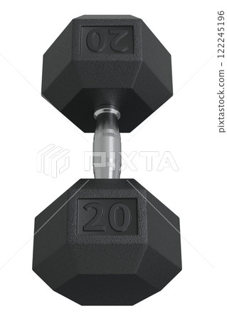 Hex Dumbbells with number 20, weightlifting gym equipment side view. Png clipart isolated on transparent background 122245196
