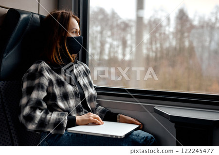 Thoughtful Woman Looking Out Train Window 122245477