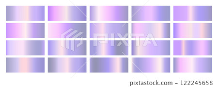Shiny metal hologram texture purple gradient background set. Shiny spectrum holographic pink and violet gradation collection. 122245658