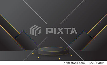 display podium black luxury gold modern presentation product background vector. stage empty dark design pedestal minimal showcase template space stand. studio mockup abstract light platform backdrop. 122245804