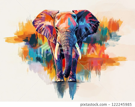 Colorful artistic representation of an elephant surrounded by vibrant hues in a creative and imaginative design 122245985