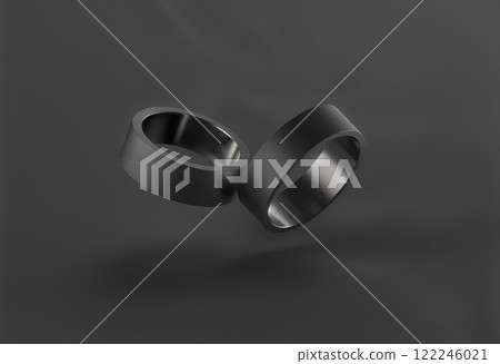 Blank black two silicone wristband mockup, no gravity, dark background. 122246021