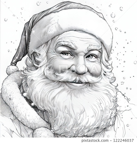 Cheerful Santa Claus portrait with a friendly smile, snowy background, capturing the spirit of Christmas festivities and joy 122246037