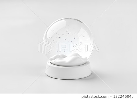 Blank transparent bright snow globe with snowfall mockup, isolated. 122246043
