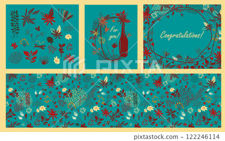 Set of postcards with flowers. hand drawing. Not AI, Vector illustration Set of postcards with flowers. hand drawing. Not AI, Vector illustration 122246114