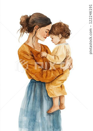 Illustration material of a mother holding a child 122246191