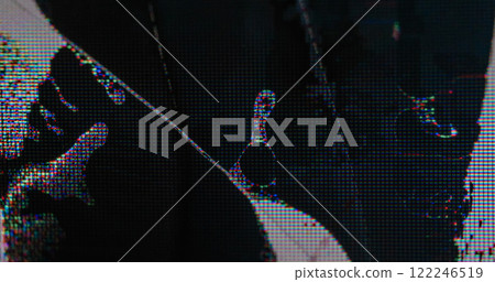 Grunge pixel. Analog static. Cracked display with spilled black liquid from crashed crystals. Digital glitch color noise distressed electronic screen. Grunge pixel. Analog static. Cracked display with spilled black liquid from crashed crystals. Digital glitch color noise distressed electronic screen. 122246519