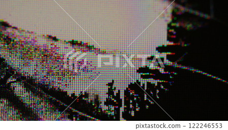Grunge pixel. Screen scratch. Overlay damaged grain surface blurred texture of electronic artifacts. Glitch light color digital noise 122246553