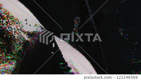 Defective screen. Broken monitor. Black ink flow under cracked glitch glass surface. Grunge noise of fractured matrix overlay background Defective screen. Broken monitor. Black ink flow under cracked glitch glass surface. Grunge noise of fractured matrix overlay background 122246569