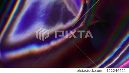 Radiant foil. Mix shade. Metallic ripple effect. Festive decorative hologram rainbow background. Closeup uneven texture abrupt color transition. Holographic flare fluid. Radiant foil. Mix shade. Metallic ripple effect. Festive decorative hologram rainbow background. Closeup uneven texture abrupt color transition. Holographic flare fluid. 122246621