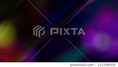 Defocused refraction. Variable flashes. Light leaks with iridescence. Shimmering background abstract spot form. Projection ray surface. Festive overlay. 122246929