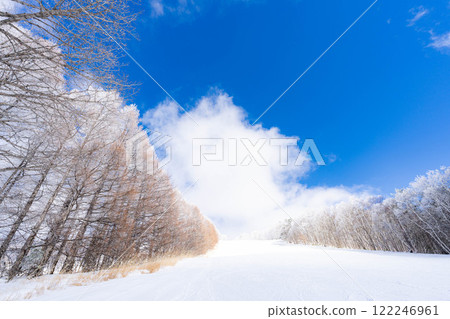 【滑雪場材質】銀色滑雪場與藍天【長野縣】 【滑雪場材質】銀色滑雪場與藍天【長野縣】 122246961