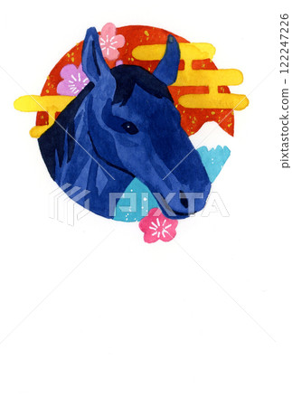 2026/Reiwa 8: Japanese-style Year of the Horse New Year's card material (hand-drawn watercolor illustration) 122247226