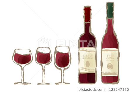 Red wine bottle & glass vector illustration set Brush writing Hand-drawn Handwritten Watercolor Red wine bottle & glass vector illustration set Brush writing Hand-drawn Handwritten Watercolor 122247320