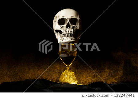 Sands Hourglass of time were running low; death crept closer with every passing second. Hourglass was about to empty; seize remaining moments, death was close on time management 122247441