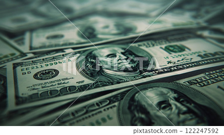 Close Up of Hundred Dollar Bills in Green Tone Close Up of Hundred Dollar Bills in Green Tone 122247592