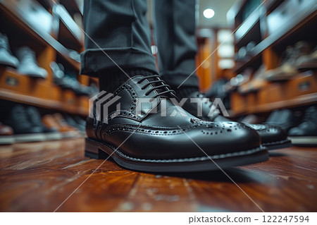 Close View of Polished Black Brogues Close View of Polished Black Brogues 122247594