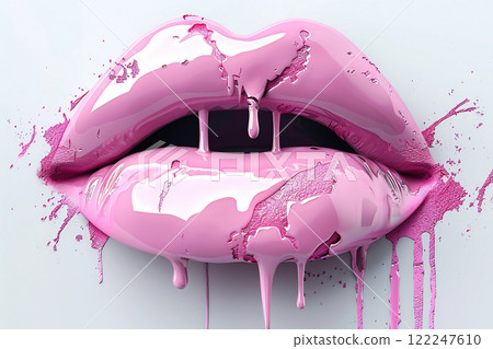 Glossy Pink Lips with Dripping Paint Glossy Pink Lips with Dripping Paint 122247610