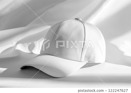 Minimalistic White Baseball Cap on White Background 122247627