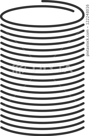 Close up vector illustration of a metal spiral spring forming a cylindrical shape, creating a visual of stacked coils, suitable for concepts related to mechanics, industry, and engineering 122248016