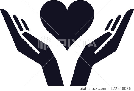 Two hands gently cradling a heart, representing love, care, and affection shared among family, friends, and romantic partners, embodying support and connection in relationships 122248026