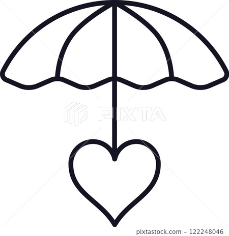 Minimal and clean line art vector icon of an umbrella protecting a heart, representing love insurance, healthcare, and protection of loved ones Minimal and clean line art vector icon of an umbrella protecting a heart, representing love insurance, healthcare, and protection of loved ones 122248046
