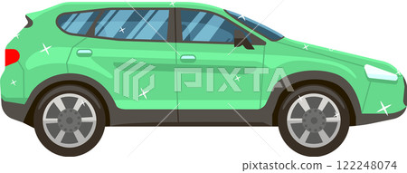 Sparkling clean green crossover car parked after professional auto detailing and washing, representing car cleaning services, maintenance and vehicle care Sparkling clean green crossover car parked after professional auto detailing and washing, representing car cleaning services, maintenance and vehicle care 122248074