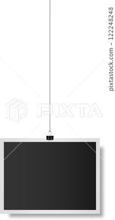Realistic vector illustration of a blank hanging photo frame with binder clip mockup template, isolated on white background, ideal for showcasing your designs or images 122248248