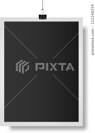 Realistic vector illustration of a blank hanging photo frame with binder clip mockup, dark empty photography template on white background, retro photo memories isolated Realistic vector illustration of a blank hanging photo frame with binder clip mockup, dark empty photography template on white background, retro photo memories isolated 122248254