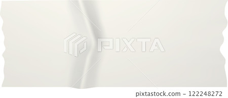White wrinkled adhesive tape with torn edges creating a realistic sticky paper effect, ideal for graphic design and compositions related to attaching, fixing, and sticking elements together 122248272