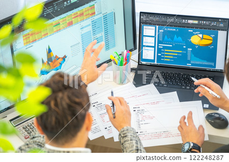 Male engineer business plan analysis graph businessmen 2 people 122248287